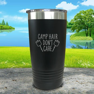 Camp Hair Don't Care Engraved Tumbler Tumbler Nocturnal Coatings 20oz Tumbler Black 