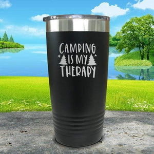 Camping is my therapy Engraved Tumbler Tumbler ZLAZER 20oz Tumbler Black 