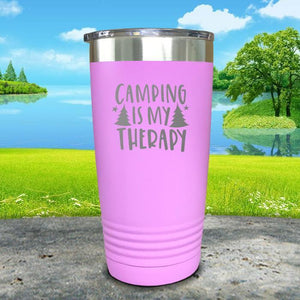 Camping is my therapy Engraved Tumbler Tumbler ZLAZER 20oz Tumbler Lavender 