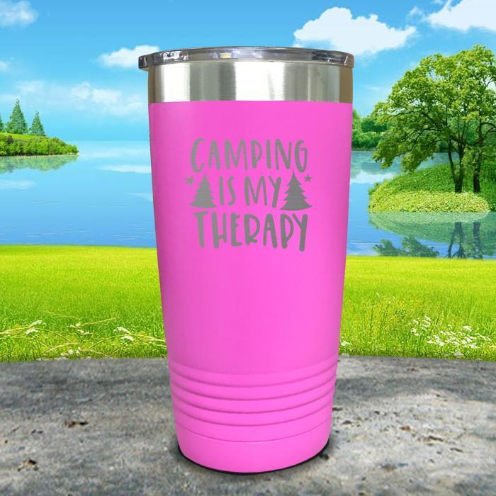 Camping is my therapy Engraved Tumbler Tumbler ZLAZER 20oz Tumbler Pink 