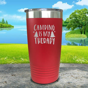 Camping is my therapy Engraved Tumbler Tumbler ZLAZER 20oz Tumbler Red 