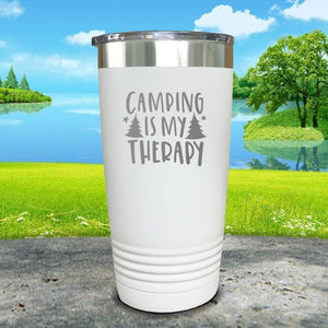 Camping is my therapy Engraved Tumbler Tumbler ZLAZER 20oz Tumbler White 