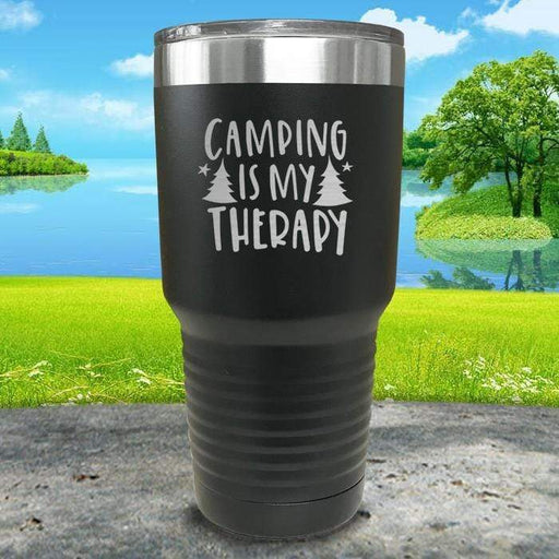 Camping is my therapy Engraved Tumbler Tumbler ZLAZER 30oz Tumbler Black 