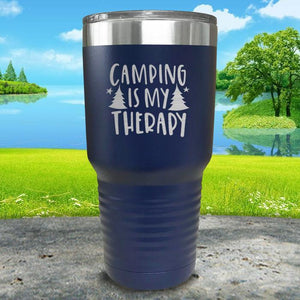 Camping is my therapy Engraved Tumbler Tumbler ZLAZER 30oz Tumbler Navy 