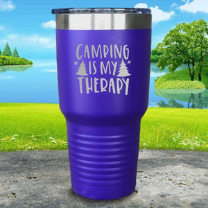 Camping is my therapy Engraved Tumbler Tumbler ZLAZER 30oz Tumbler Royal Purple 