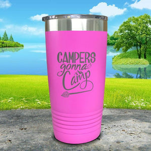 Campers Gonna Camp Engraved Tumbler Tumbler ZLAZER 20oz Tumbler Pink 