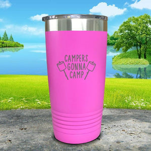 Campers Gonna Camp Engraved Tumbler Tumbler Nocturnal Coatings 20oz Tumbler Pink 
