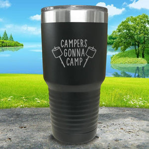 Campers Gonna Camp Engraved Tumbler Tumbler Nocturnal Coatings 30oz Tumbler Black 