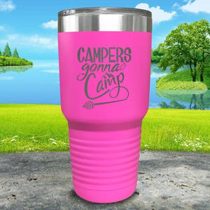 Campers Gonna Camp Engraved Tumbler Tumbler ZLAZER 30oz Tumbler Pink 