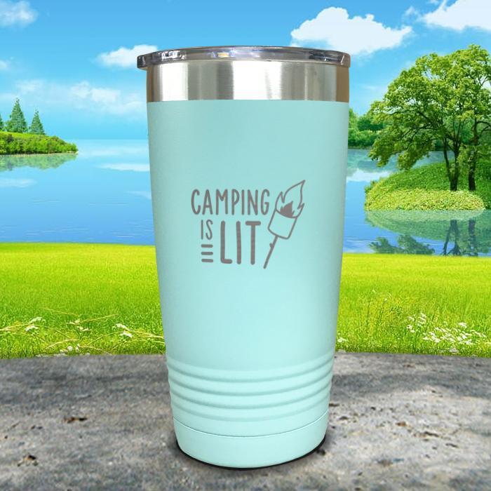 Camping Is Lit Engraved Tumbler Tumbler Nocturnal Coatings 20oz Tumbler Mint 