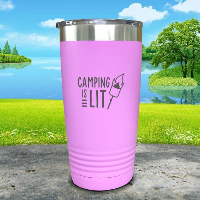 Camping Is Lit Engraved Tumbler Tumbler Nocturnal Coatings 20oz Tumbler Lavender 