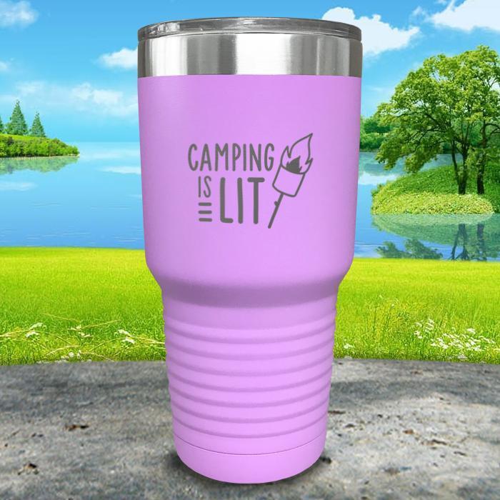 Camping Is Lit Engraved Tumbler Tumbler Nocturnal Coatings 30oz Tumbler Lavender 