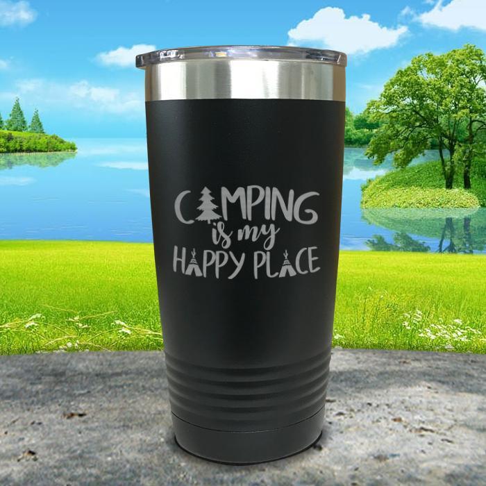 Camping Is My Happy Place Engraved Tumbler Tumbler ZLAZER 20oz Tumbler Black 