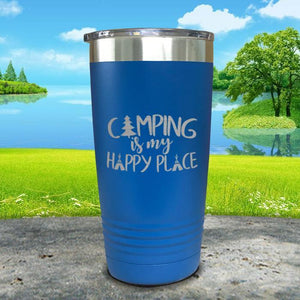 Camping Is My Happy Place Engraved Tumbler Tumbler ZLAZER 20oz Tumbler Blue 