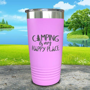 Camping Is My Happy Place Engraved Tumbler Tumbler ZLAZER 20oz Tumbler Lavender 