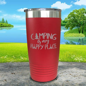 Camping Is My Happy Place Engraved Tumbler Tumbler ZLAZER 20oz Tumbler Red 