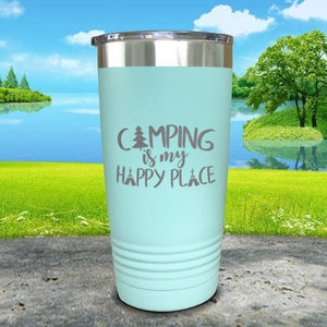 Camping Is My Happy Place Engraved Tumbler Tumbler ZLAZER 20oz Tumbler Mint 