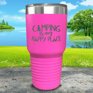 Camping Is My Happy Place Engraved Tumbler Tumbler ZLAZER 30oz Tumbler Pink 