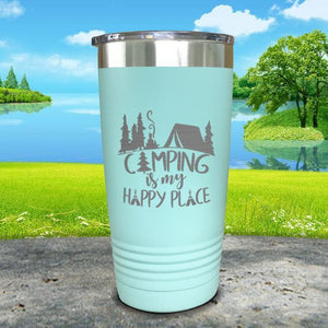 Camping Is My Happy Place Engraved Tumbler Tumbler ZLAZER 20oz Tumbler Mint 