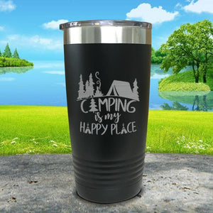 Camping Is My Happy Place Engraved Tumbler Tumbler ZLAZER 20oz Tumbler Black 