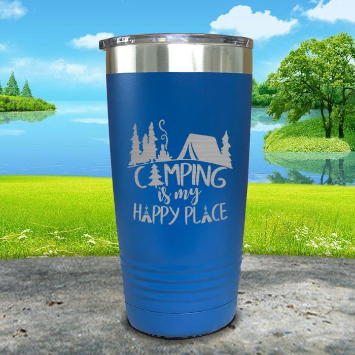 Camping Is My Happy Place Engraved Tumbler Tumbler ZLAZER 20oz Tumbler Blue 