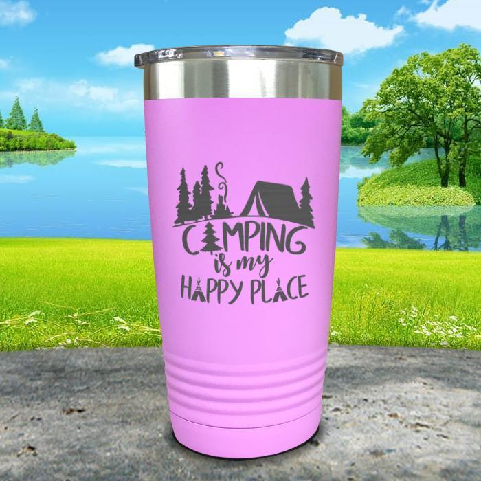 Camping Is My Happy Place Engraved Tumbler Tumbler ZLAZER 20oz Tumbler Lavender 