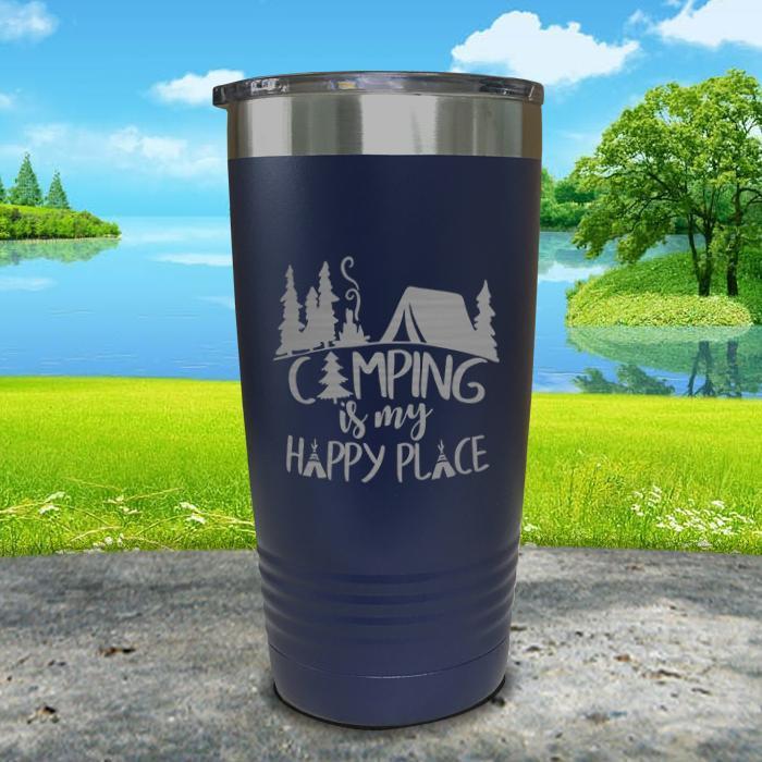 Camping Is My Happy Place Engraved Tumbler Tumbler ZLAZER 20oz Tumbler Navy 