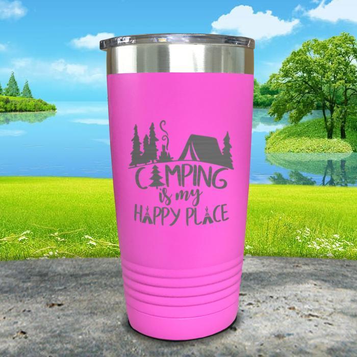 Camping Is My Happy Place Engraved Tumbler Tumbler ZLAZER 20oz Tumbler Pink 