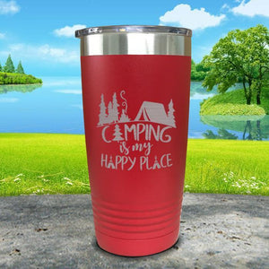 Camping Is My Happy Place Engraved Tumbler Tumbler ZLAZER 20oz Tumbler Red 