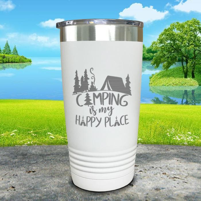 Camping Is My Happy Place Engraved Tumbler Tumbler ZLAZER 20oz Tumbler White 