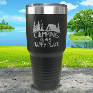 Camping Is My Happy Place Engraved Tumbler Tumbler ZLAZER 30oz Tumbler Black 
