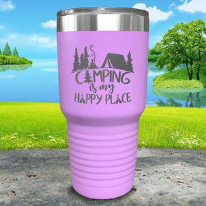 Camping Is My Happy Place Engraved Tumbler Tumbler ZLAZER 30oz Tumbler Lavender 