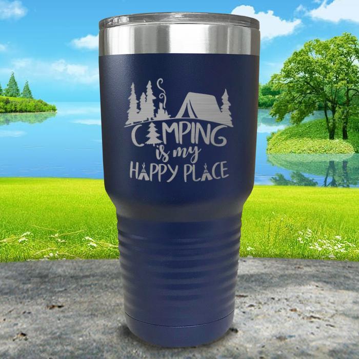 Camping Is My Happy Place Engraved Tumbler Tumbler ZLAZER 30oz Tumbler Navy 