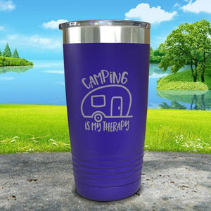 Camping Is My Therapy Engraved Tumbler Tumbler Nocturnal Coatings 20oz Tumbler Royal Purple 