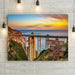 Bixby Creek Bridge, Big Sur California West Coast Highway, High Sierra Nevada Mountain Sunset Landscape Photo Print on Custom Canval Wall Artwork Personalized with Crossroads Navigation Carved Wooden Sign overlooking Pacific Ocean