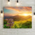 Tranquil Misty Mountain landscape sunrise sunset photo canvas print wall hanging. Personalized with carved wood crossroad direction sign with your family names on it. 