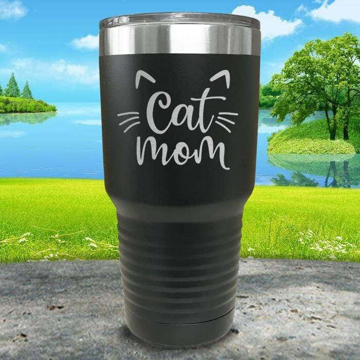 Cat Mom Engraved Tumbler Tumbler ZLAZER 30oz Tumbler Black 