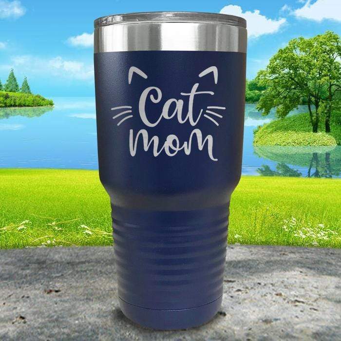 Cat Mom Engraved Tumbler Tumbler ZLAZER 30oz Tumbler Navy 