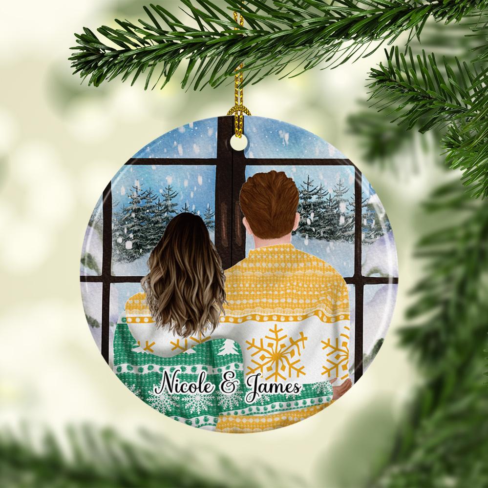 Personalized Ceramic Ornaments - Christmas Couple Xmas Scenery