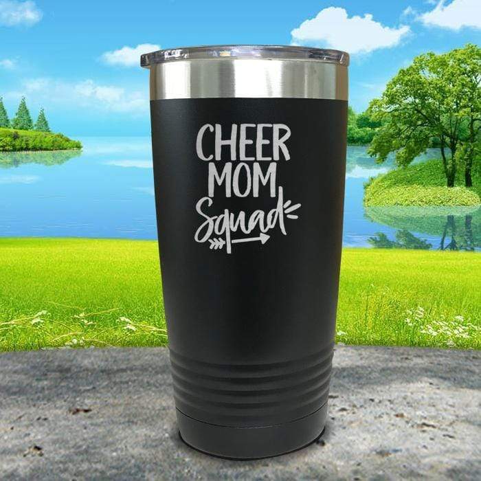 Cheer Mom Squad Engraved Tumbler Tumbler ZLAZER 20oz Tumbler Black 