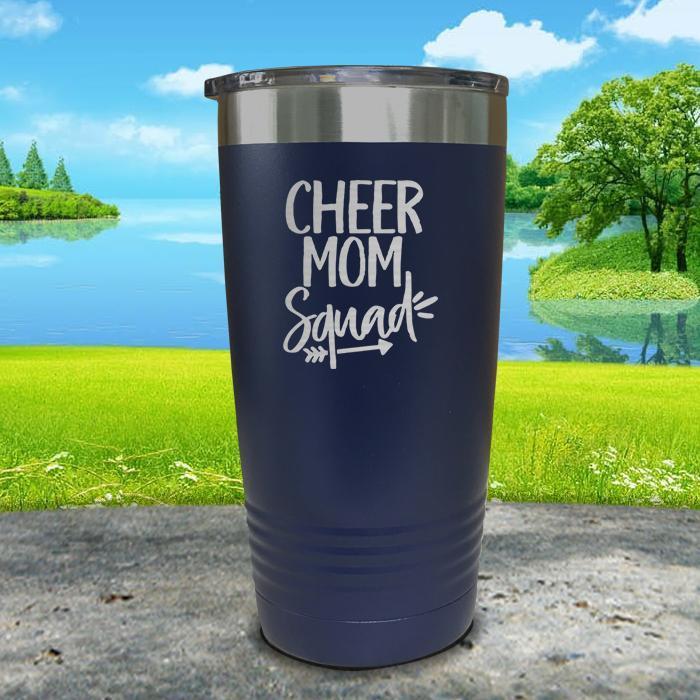 Cheer Mom Squad Engraved Tumbler Tumbler ZLAZER 20oz Tumbler Navy 