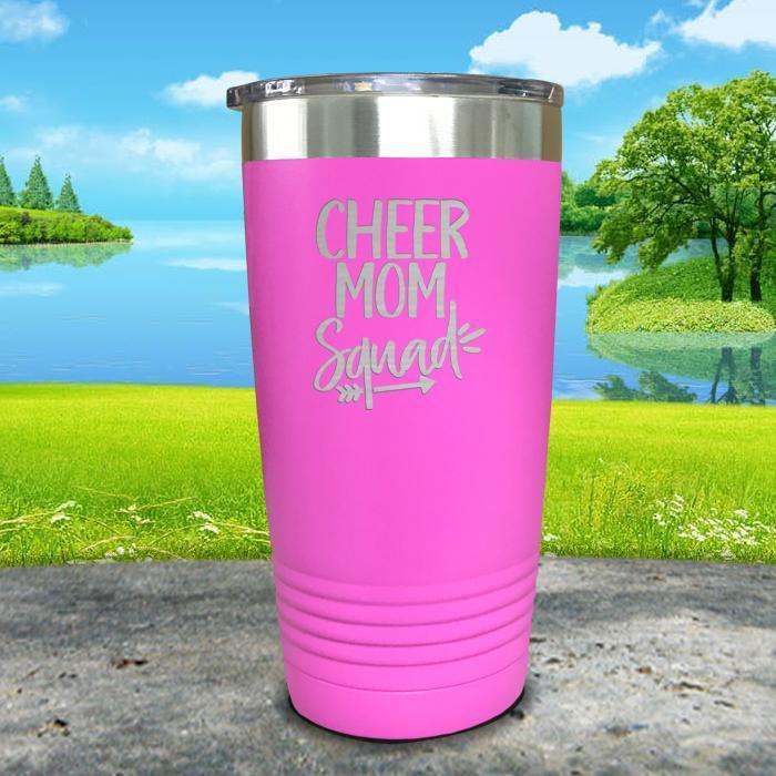 Cheer Mom Squad Engraved Tumbler Tumbler ZLAZER 20oz Tumbler Pink 