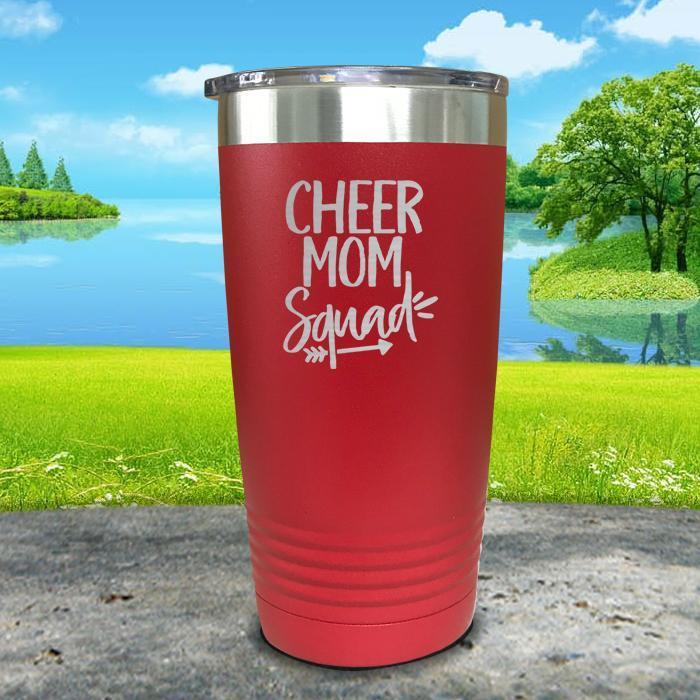 Cheer Mom Squad Engraved Tumbler Tumbler ZLAZER 20oz Tumbler Red 