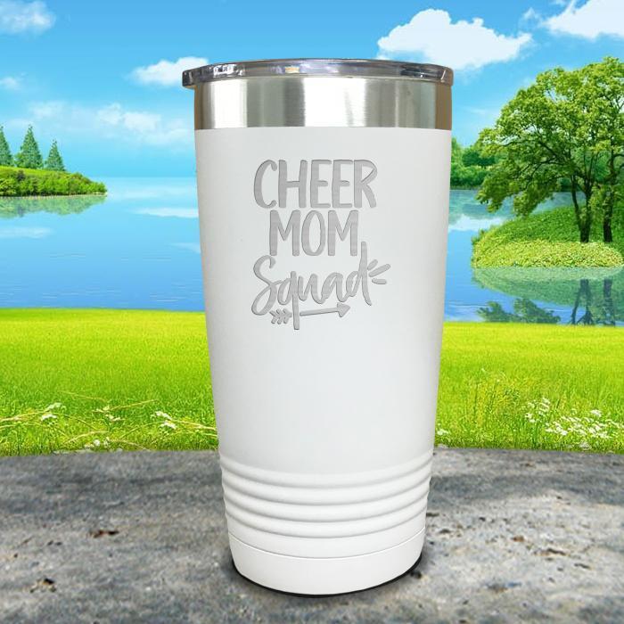 Cheer Mom Squad Engraved Tumbler Tumbler ZLAZER 20oz Tumbler White 