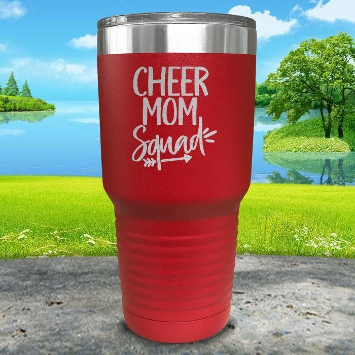 Cheer Mom Squad Engraved Tumbler Tumbler ZLAZER 30oz Tumbler Red 