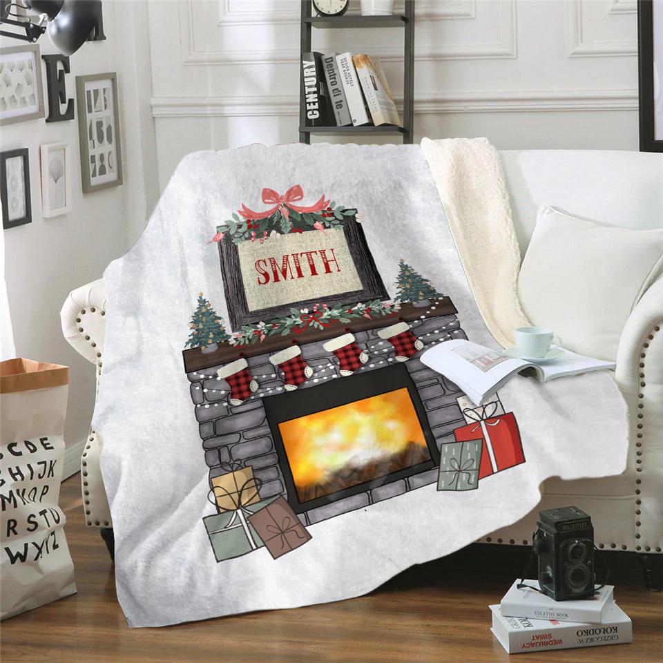 Christmas Fireplace Personalized Blankets