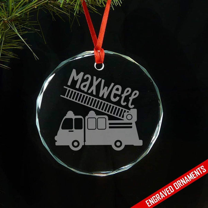 Firetruck CUSTOM Engraved Glass Ornament Ornament ZLAZER Circle Ornament 