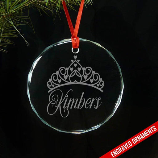 Princess Crown CUSTOM Engraved Glass Ornament Ornament ZLAZER Circle Ornament 