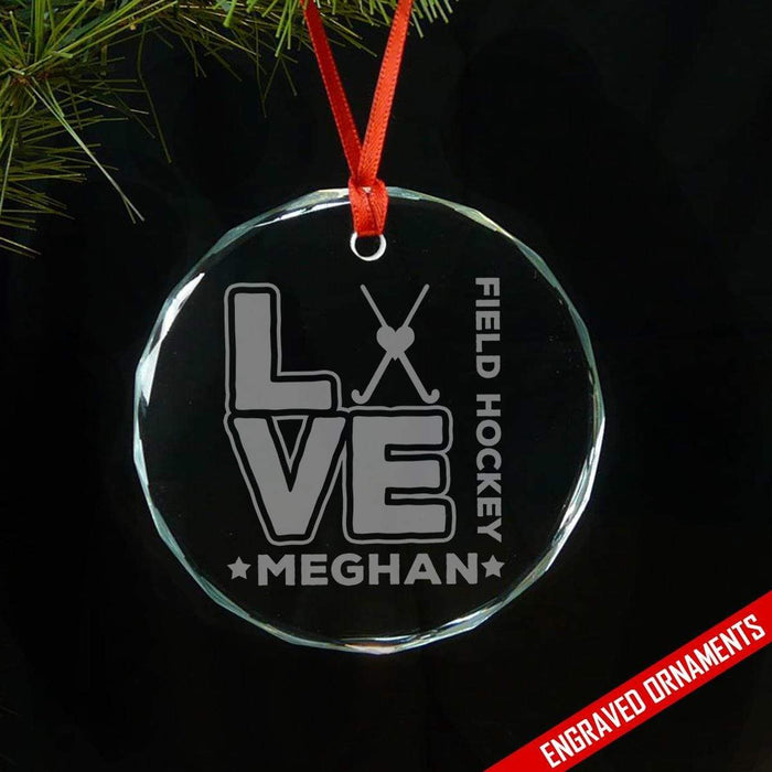 Love Hockey CUSTOM Engraved Glass Ornament Ornament ZLAZER Circle Ornament 