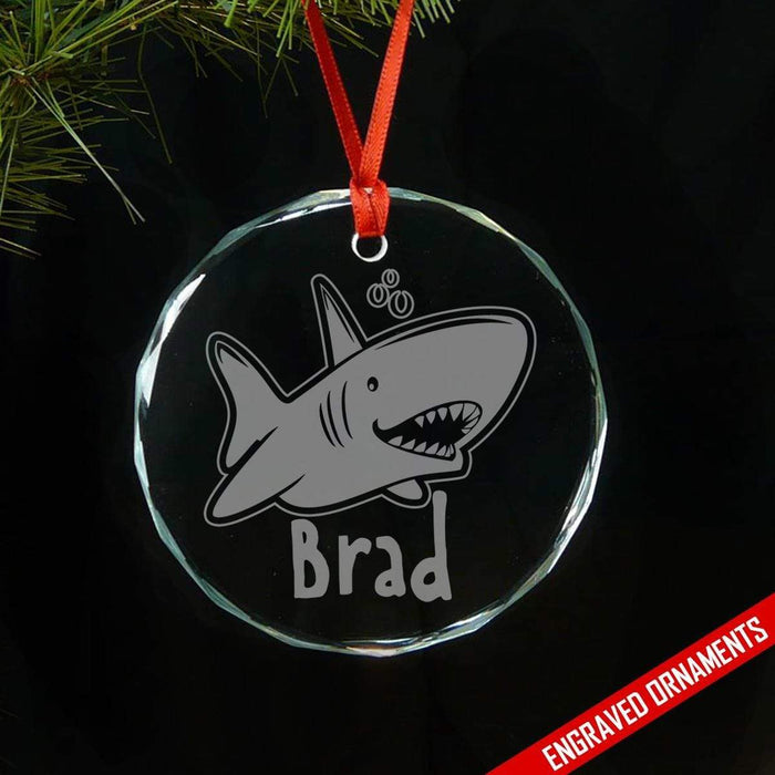 Shark CUSTOM Engraved Glass Ornament Ornament ZLAZER Circle Ornament 